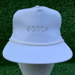VTG BOSCH Power Tools Rope‎ Strapback Hat Spelled Out Embroidered Cap White Logo